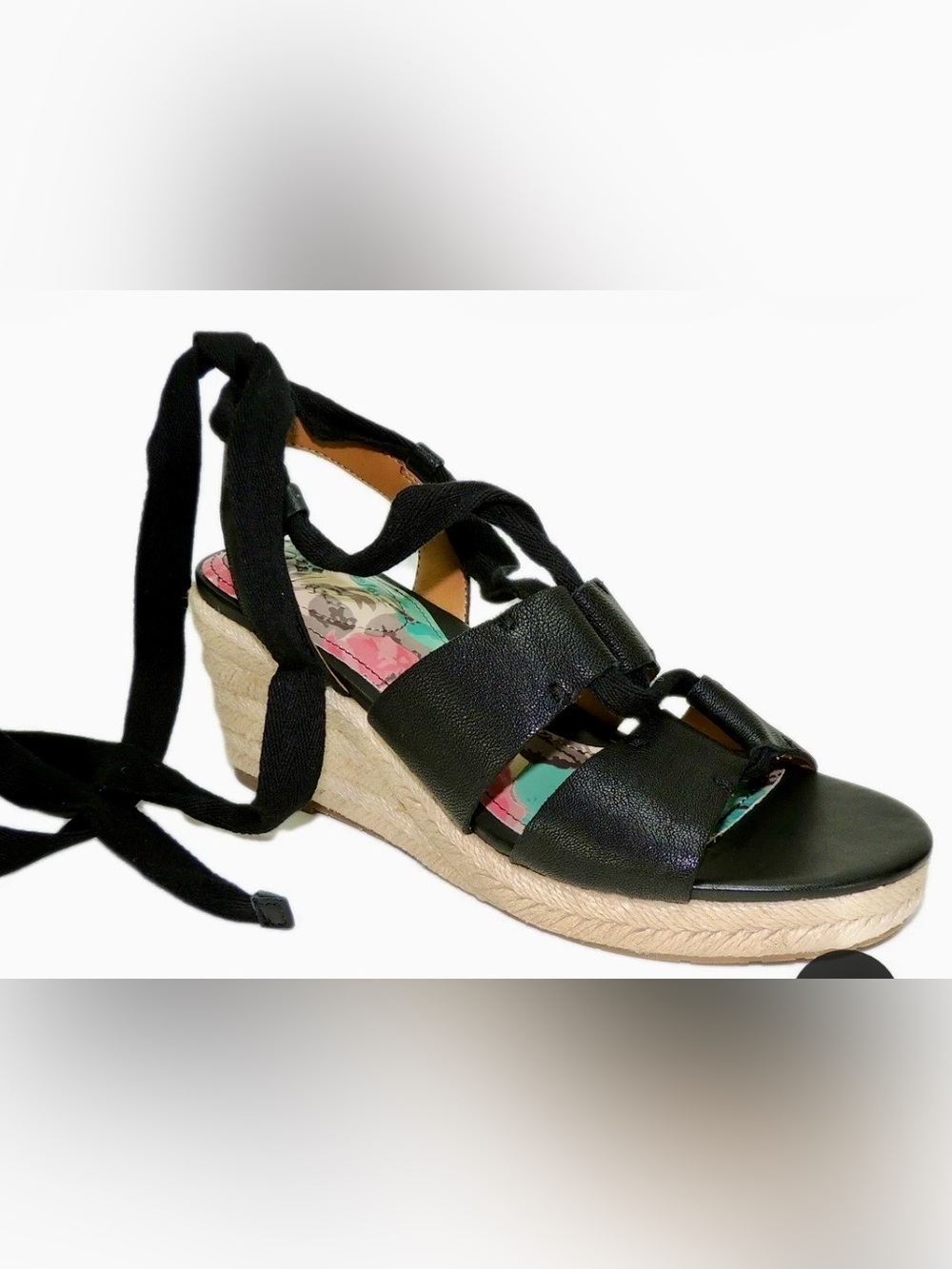 Patricia Nash Women’s Black Espadrille Wedge Sandals - Floral Insole